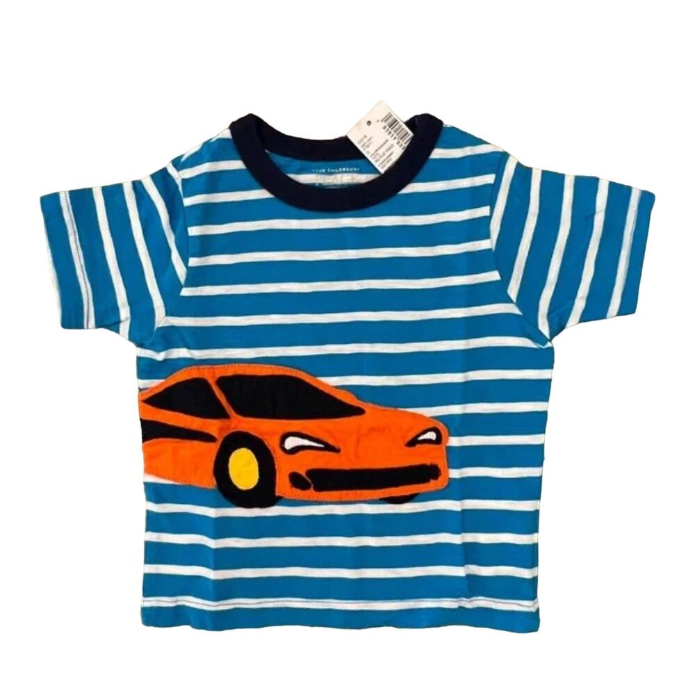 NWT Children's Place Turquoise & White Stripe W/Embroidered Car Tee - SIZE 9-12M